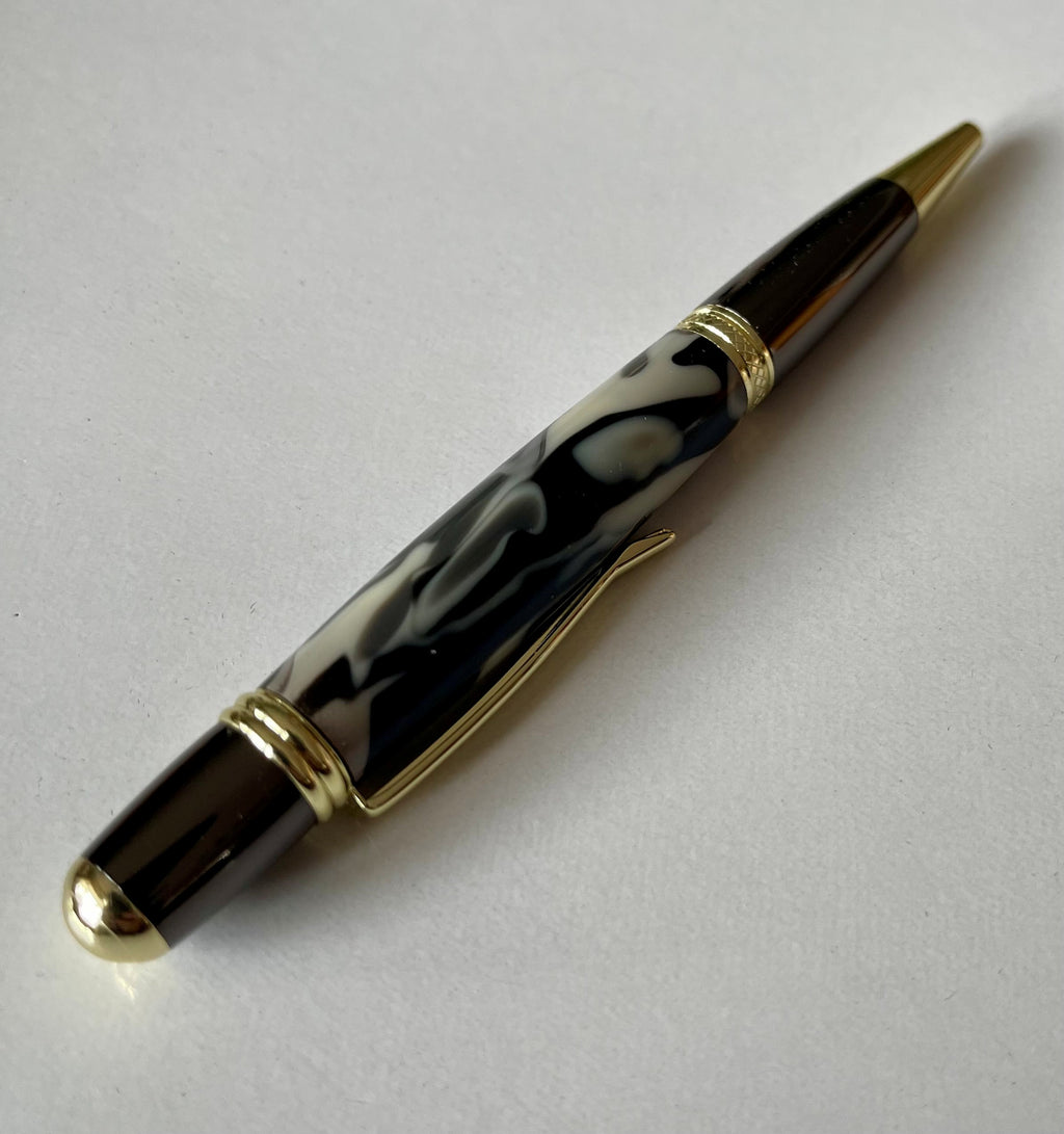 Sierra Twist Ballpoint Pen – Black & White Marble Swirl