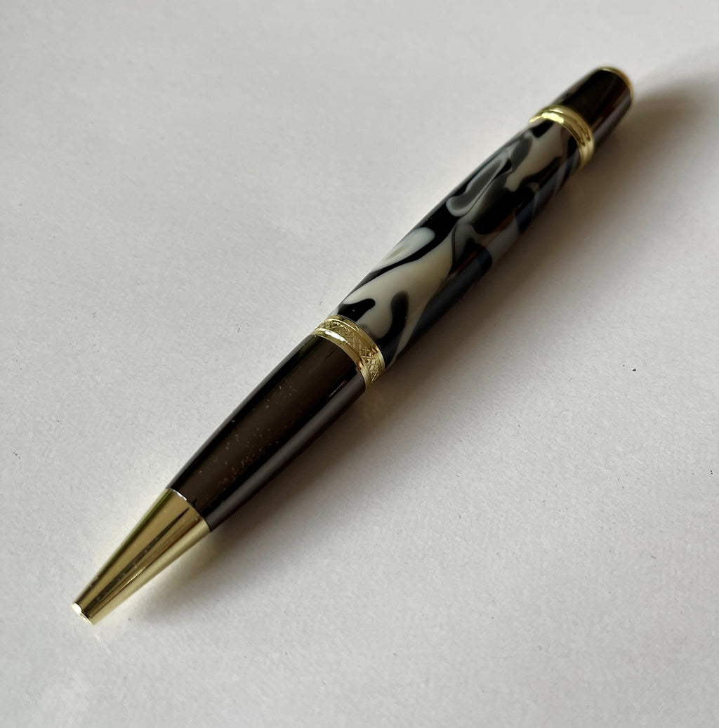 Sierra Twist Ballpoint Pen – Black & White Marble Swirl