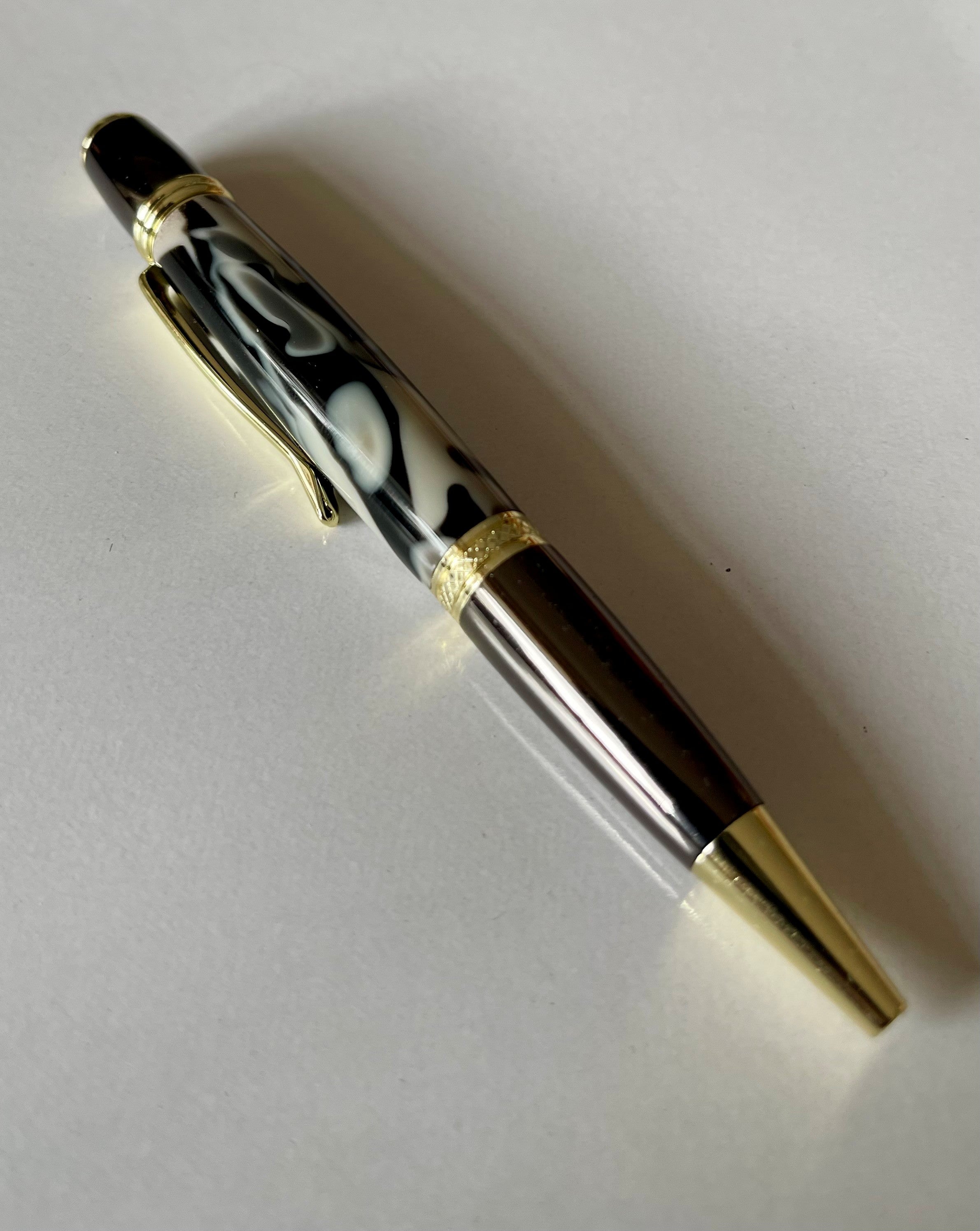 Sierra Twist Ballpoint Pen – Black & White Marble Swirl