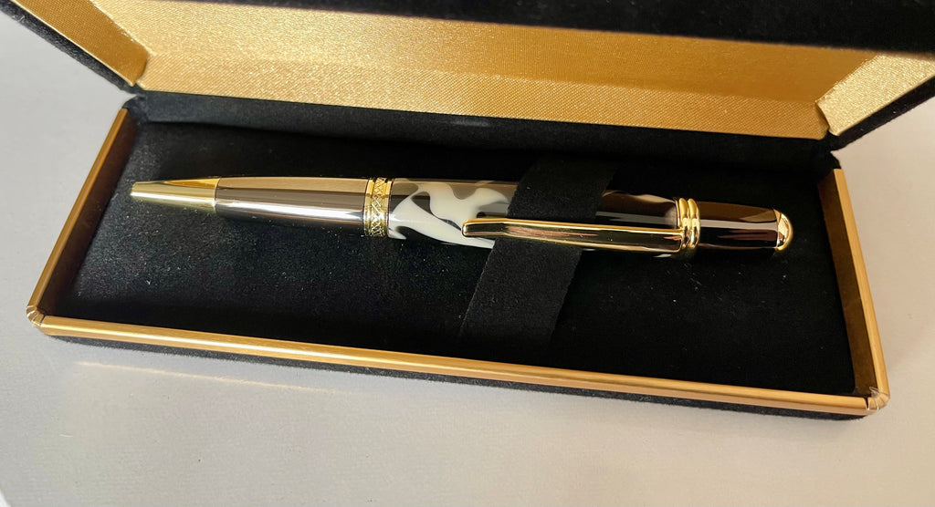Sierra Twist Ballpoint Pen – Black & White Marble Swirl