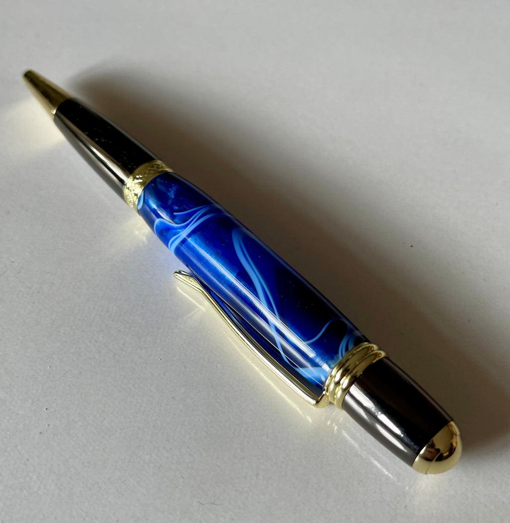 Sierra Twist Ballpoint Pen – Multi-Blue Swirl with Gold Coloured Fittings