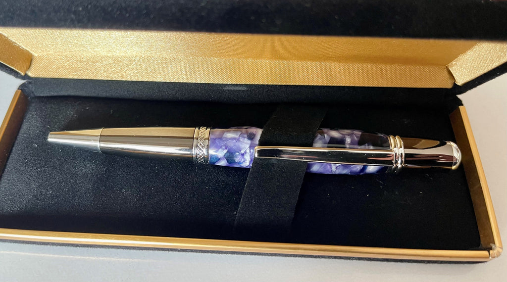 Sierra Twist Ballpoint Pen – Blue Marble with Chrome Fittings