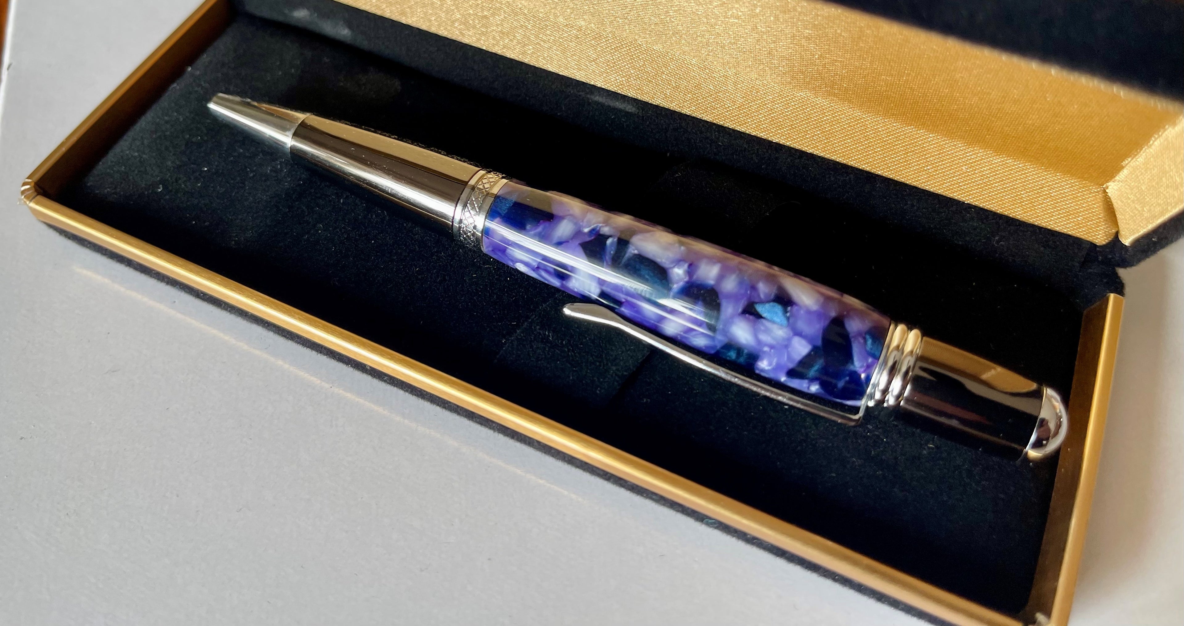 Sierra Twist Ballpoint Pen – Blue Marble with Chrome Fittings