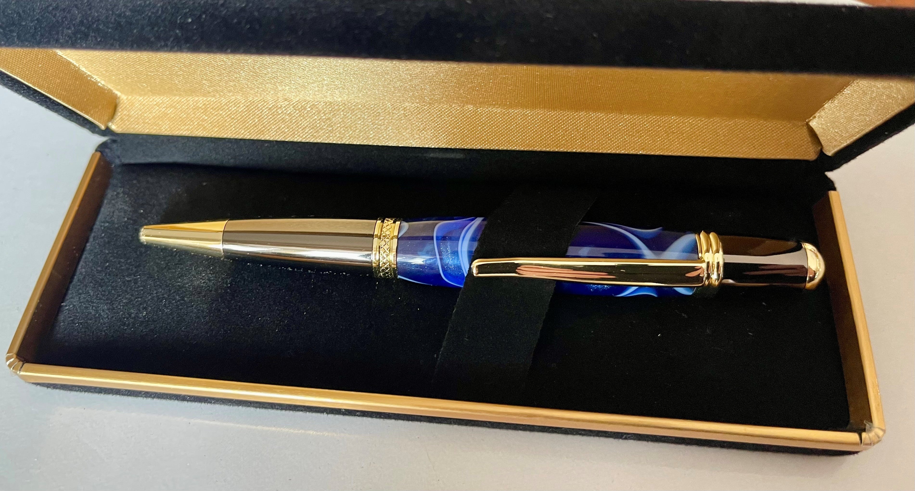 Sierra Twist Ballpoint Pen – Multi-Blue Swirl with Gold Coloured Fittings