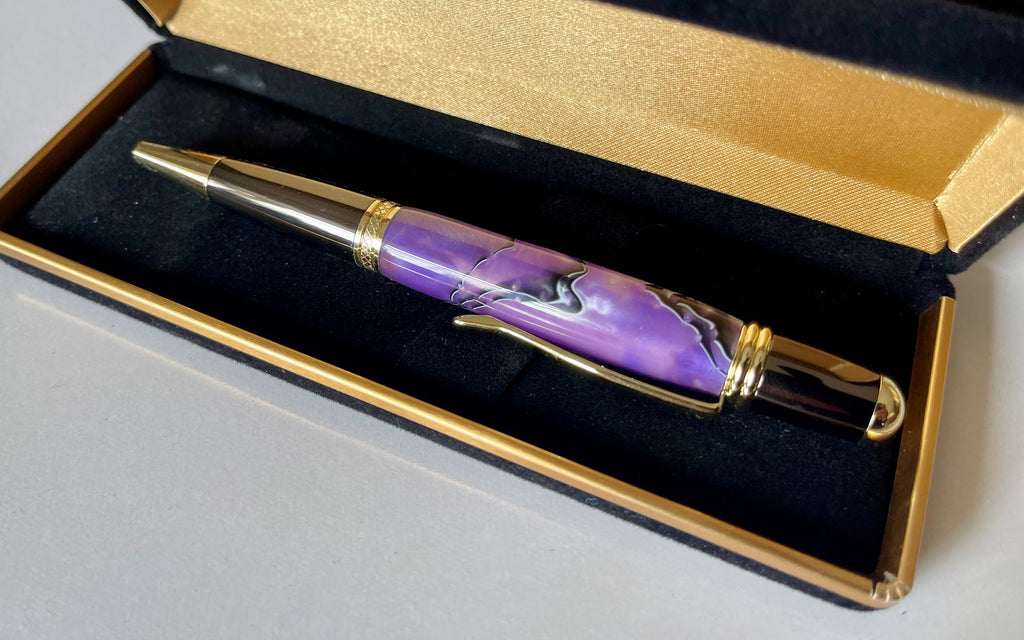 Sierra Twist Ballpoint Pen – Purple & Black Swirl with Gold Coloured Fittings