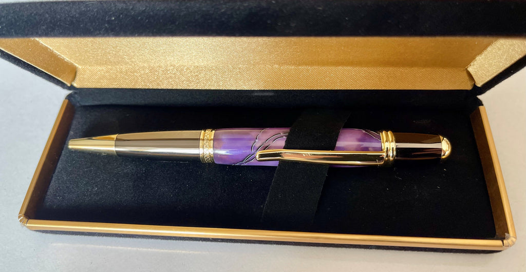 Sierra Twist Ballpoint Pen – Purple & Black Swirl with Gold Coloured Fittings