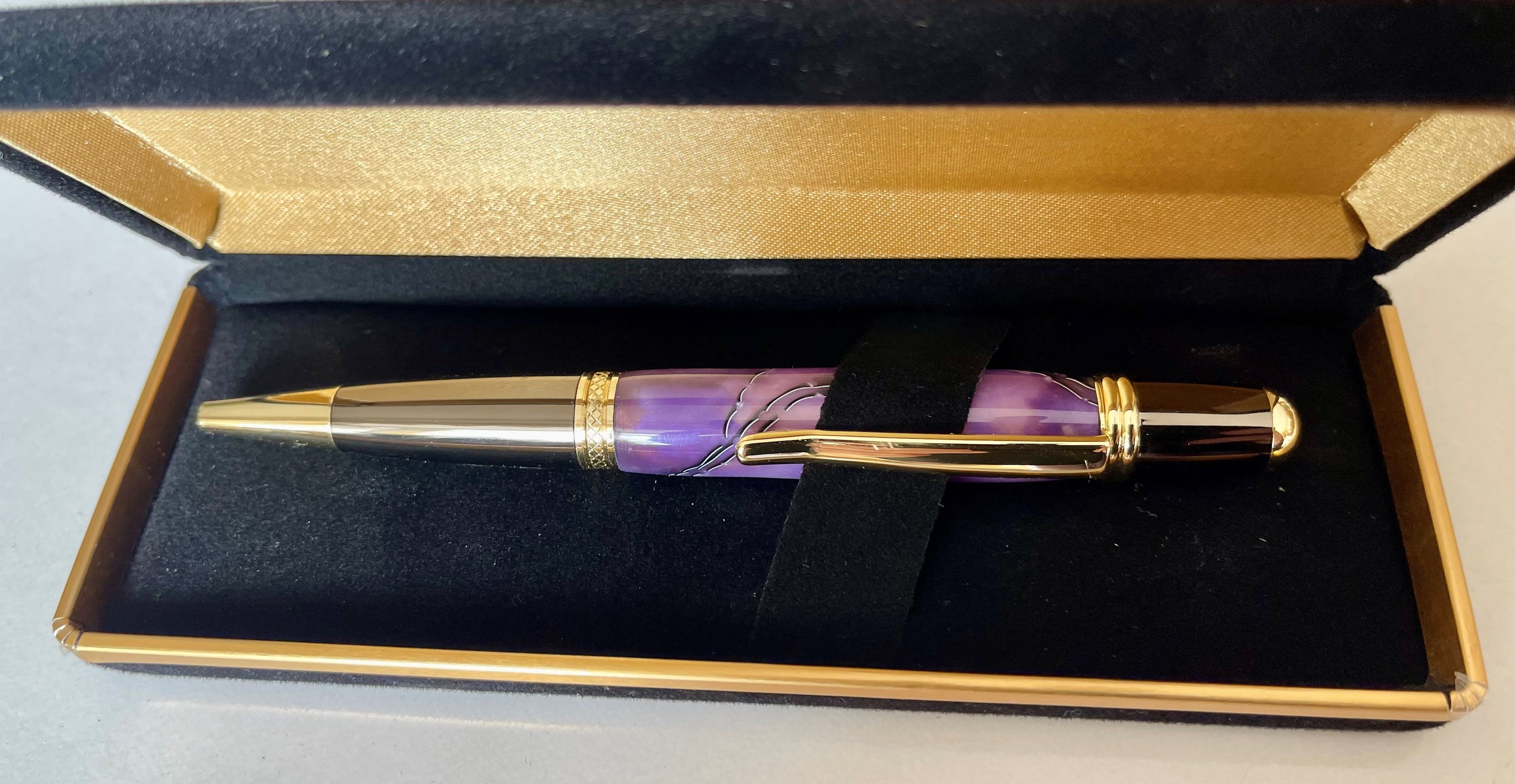 Sierra Twist Ballpoint Pen – Purple & Black Swirl with Gold Coloured Fittings