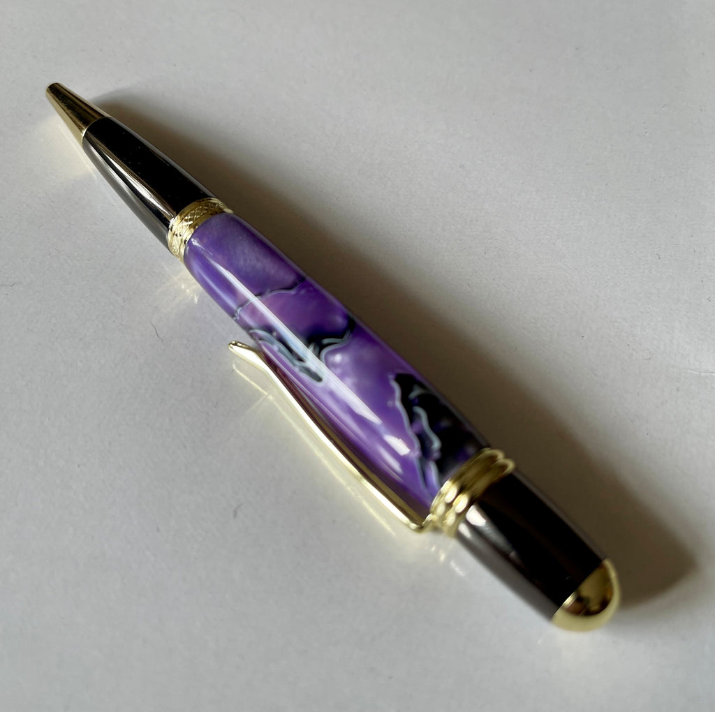 Sierra Twist Ballpoint Pen – Purple & Black Swirl with Gold Coloured Fittings