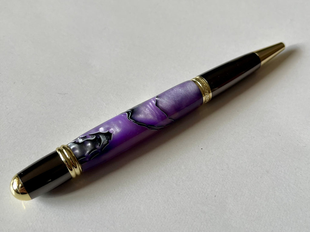 Sierra Twist Ballpoint Pen – Purple & Black Swirl with Gold Coloured Fittings